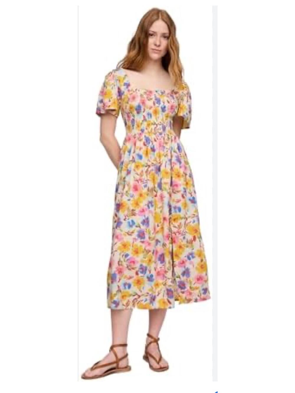 Floral Smocked Midi Dress Puff Sleeve Cottagecore Garden Party Dress XL